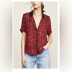 RtA Road to Awe 100% Silk Flynn blouse in Red Leopard XS
